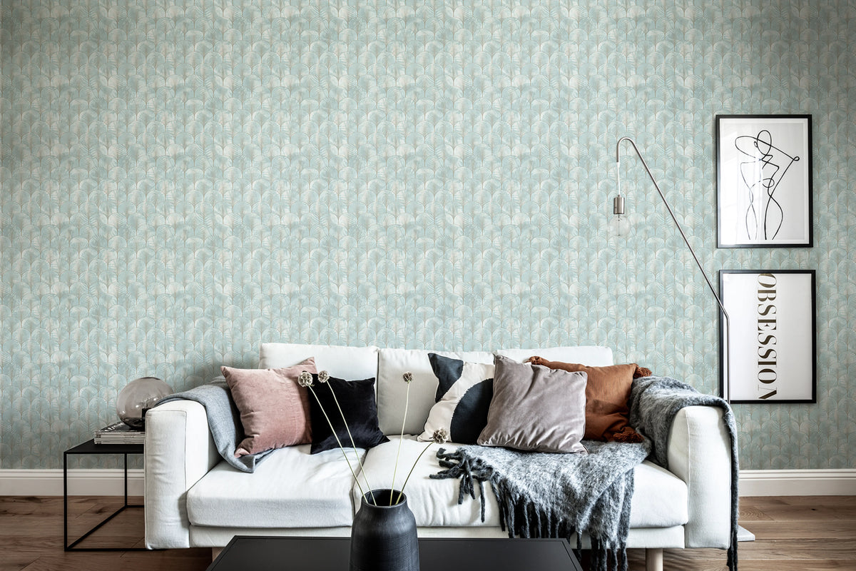 Art Deco Palms, Silver Mural Wallpaper - room preview 02