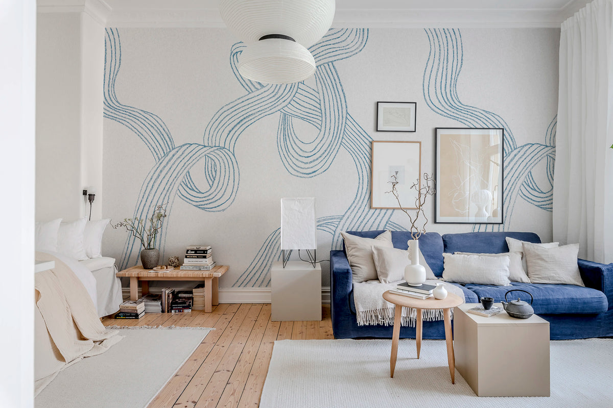 Stripes, Light Blue Mural Wallpaper - room preview 02