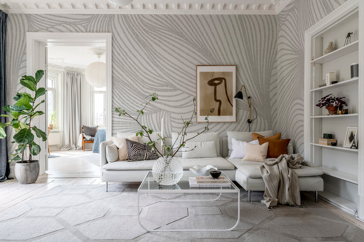 Opulence Lines, Gray Mural Wallpaper - room preview 02