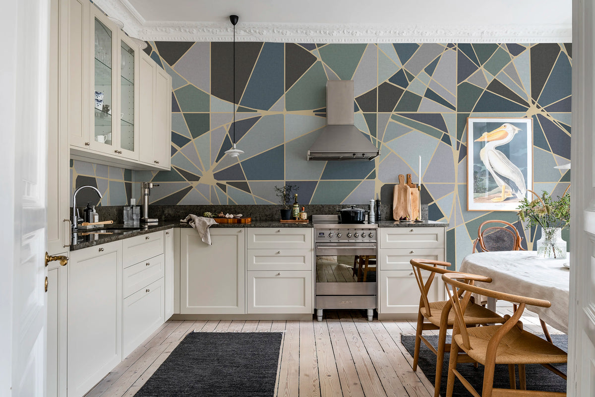 Facet, Blue Mural Wallpaper - room preview 02