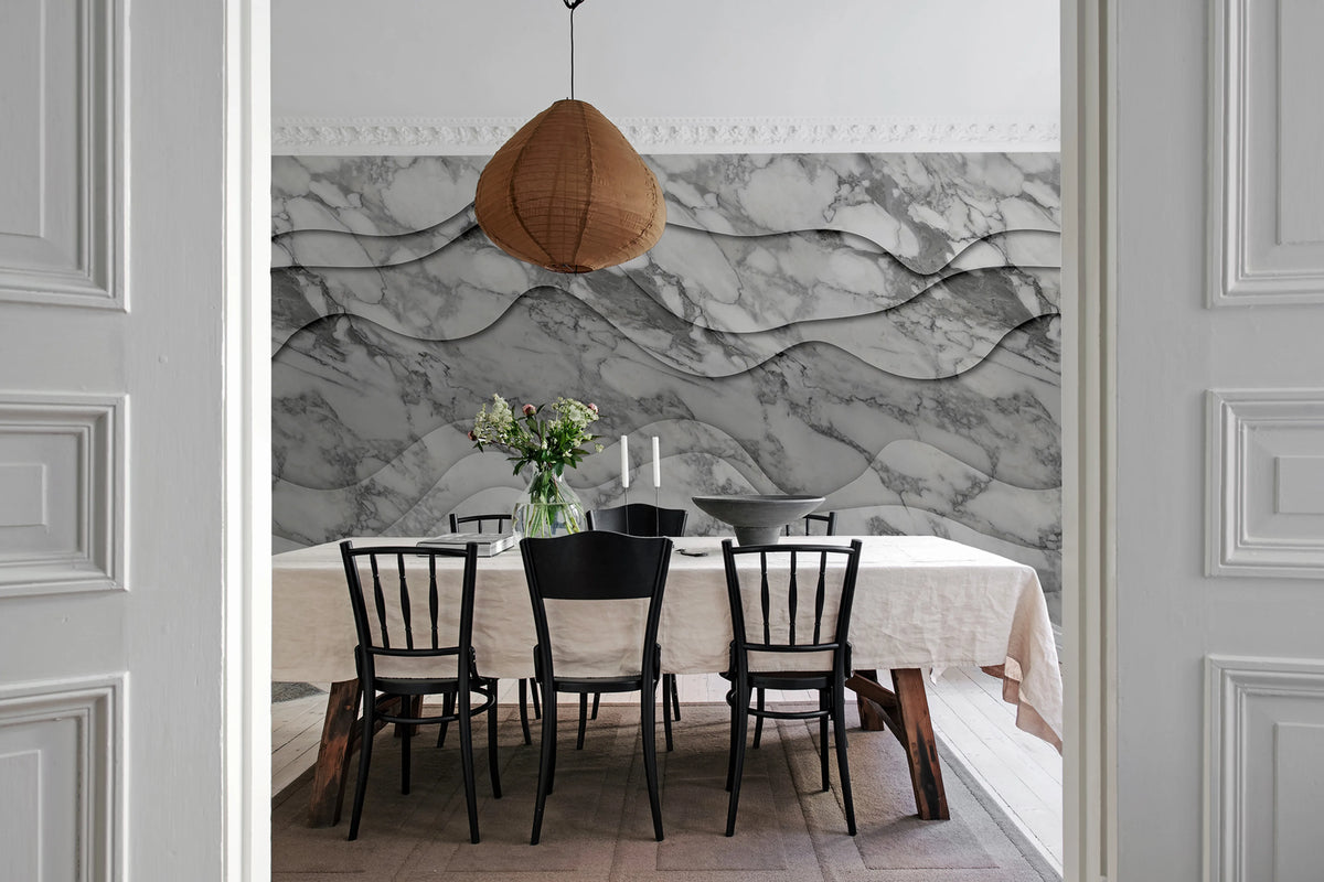 3D Wave, Marble Mural Wallpaper - room preview 02