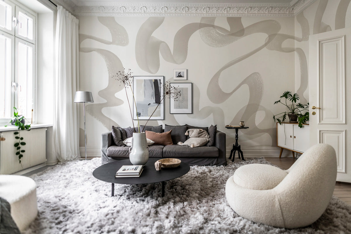 Waves, Beige Mural Wallpaper - room preview 02