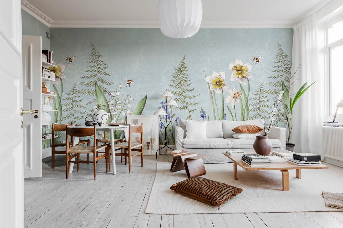 Bumblebee, Light Blue Mural Wallpaper - room preview 02