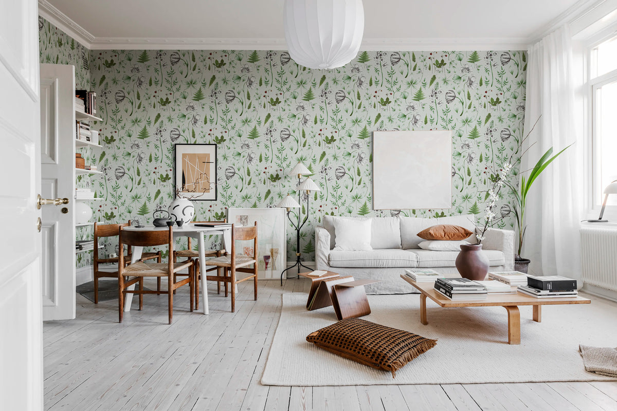 Botanical Green Mural Wallpaper - room preview 02