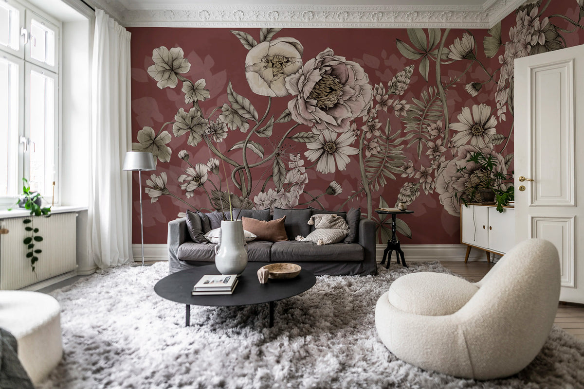 Spring Flower, Rust Mural Wallpaper - room preview 02