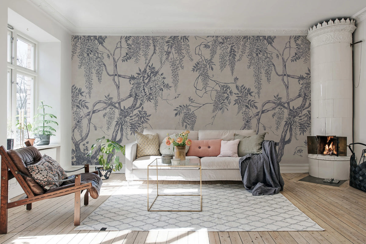 Wisteria Tree, Blue Mural Wallpaper - room preview 02