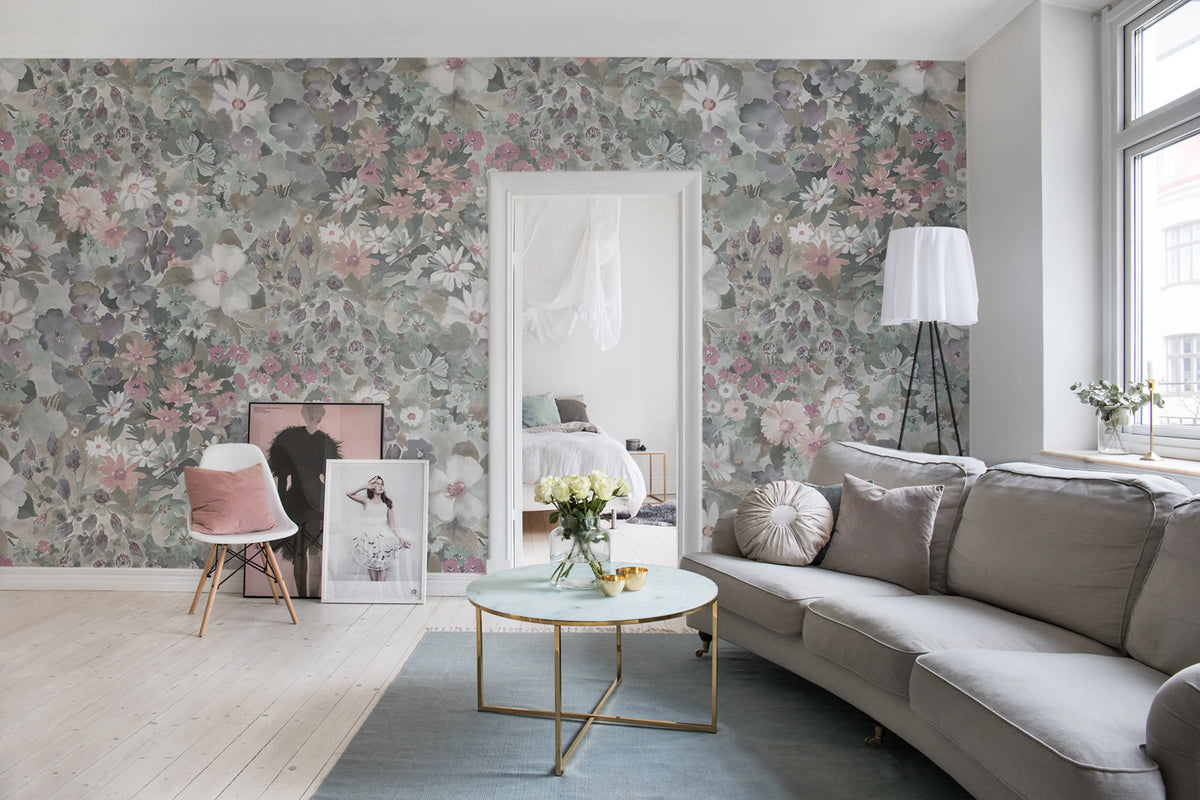 Summer Field, Dusty Pink Mural Wallpaper - room preview 02