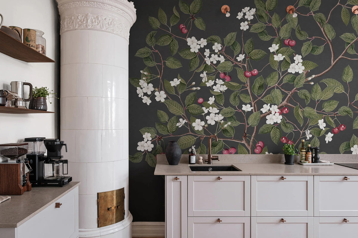 Cherries, Midnight Mural Wallpaper - room preview 02