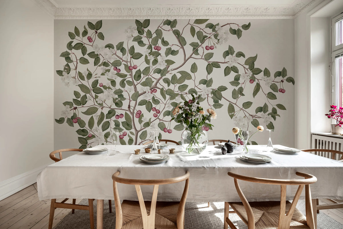 Cherries, White Mural Wallpaper - room preview 02