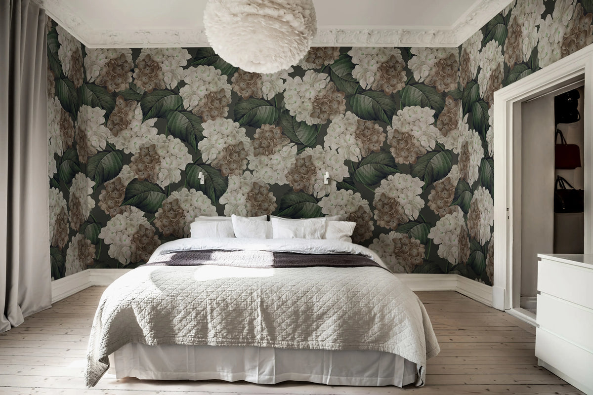 Hydrangea, Midnight Mural Wallpaper - room preview 02