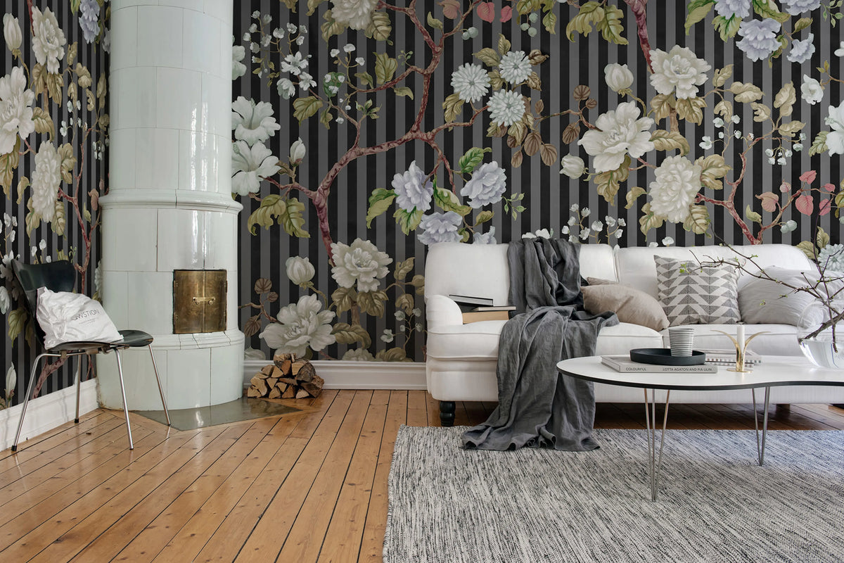 Rose Stripe, Midnight Mural Wallpaper - room preview 02