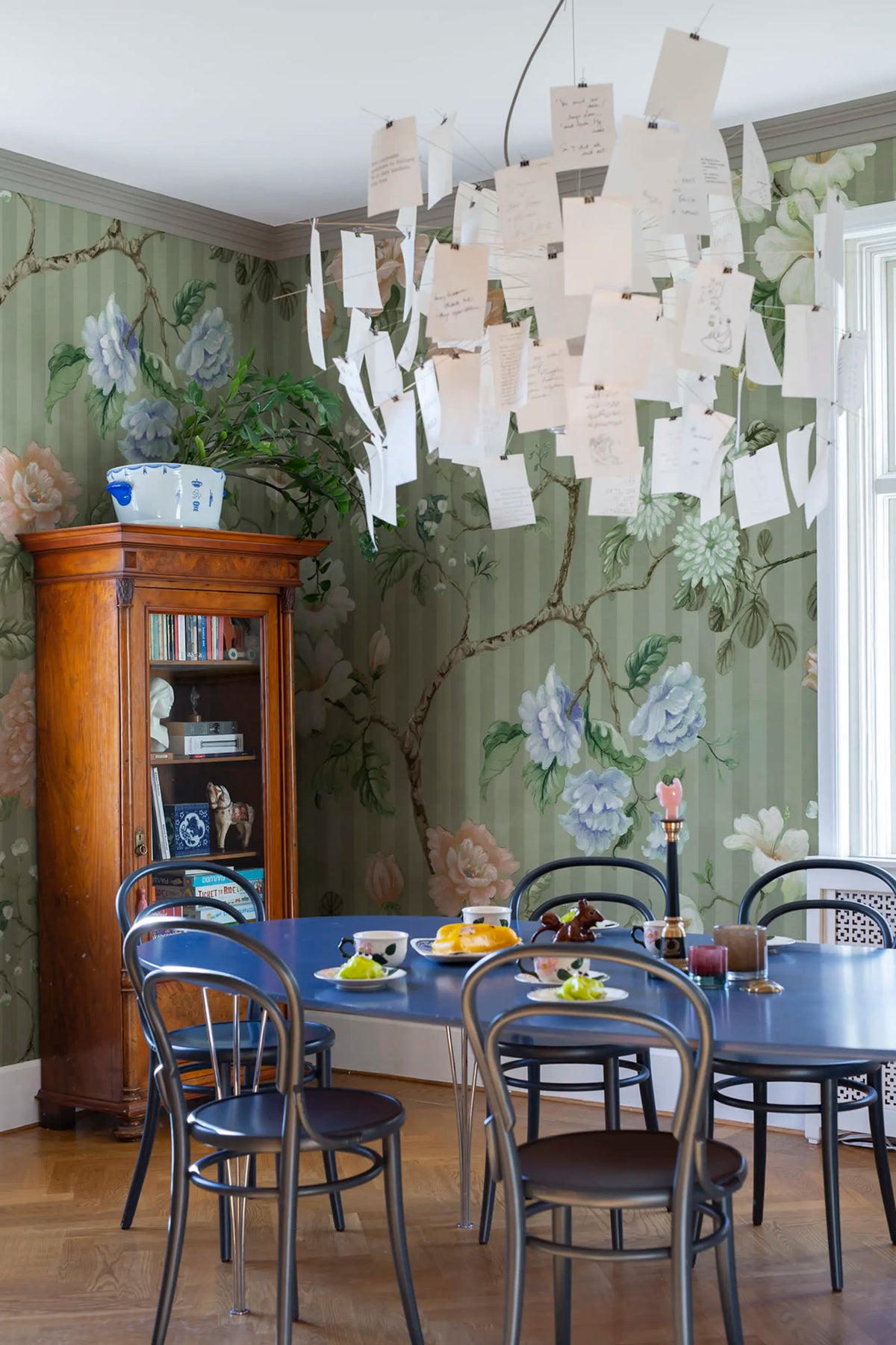 Rose Stripe, Green Mural Wallpaper - room preview 02