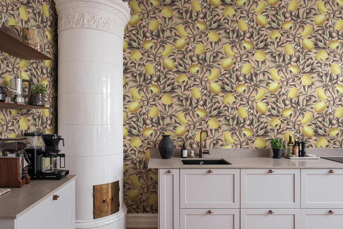 Lemon Tree, Pink Mural Wallpaper - room preview 02