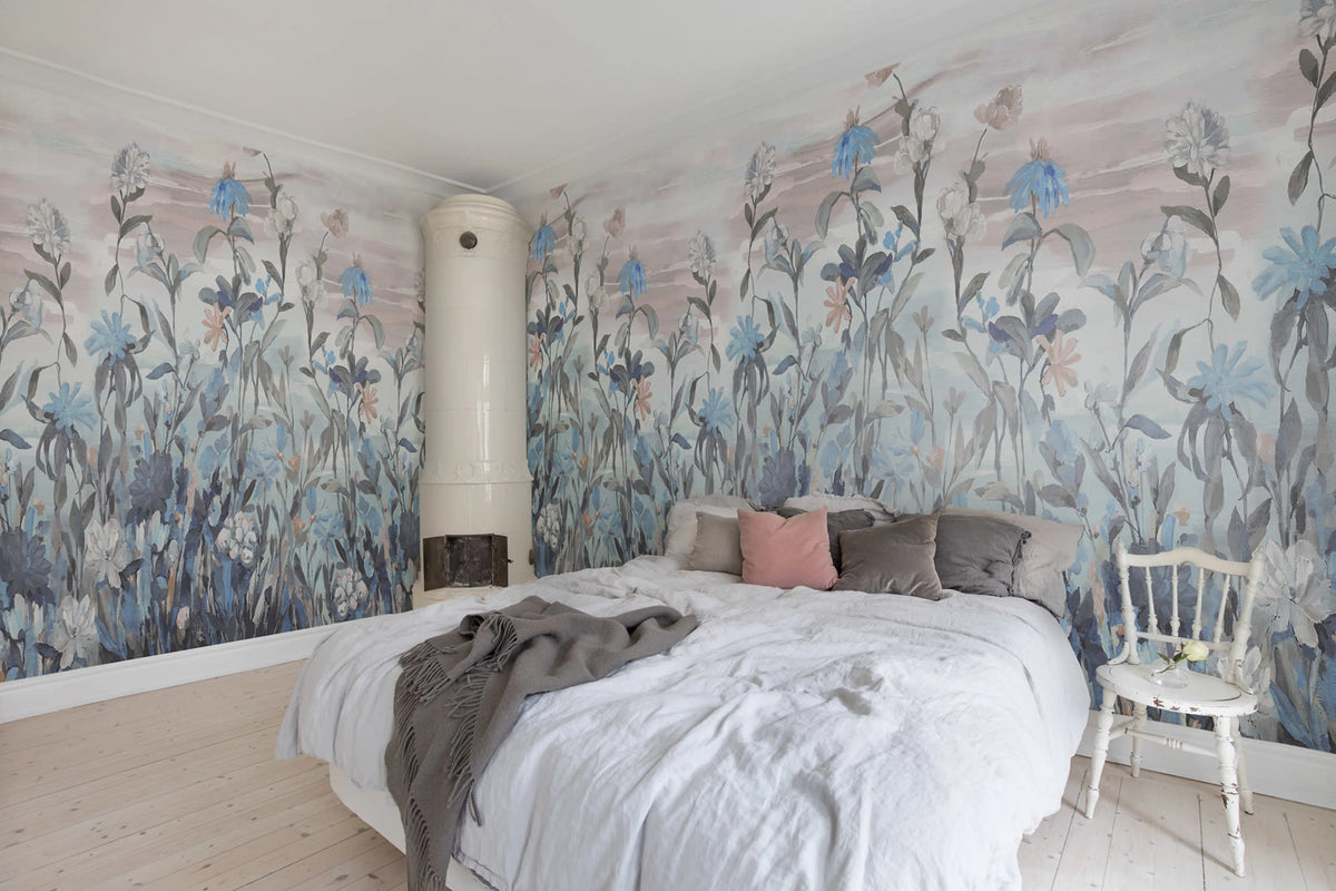 Misty Garden, Blue Mural Wallpaper - room preview 02
