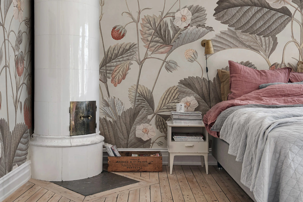 Wild Strawberries, Vintage Mural Wallpaper - room preview 02