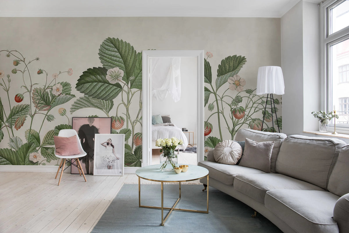 Wild Strawberries, Green Mural Wallpaper - room preview 02