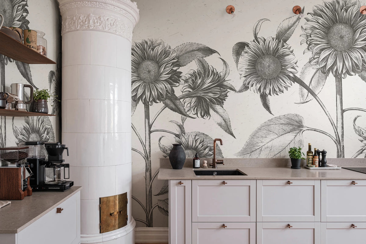 Sunflower, Beige Mural Wallpaper - room preview 02