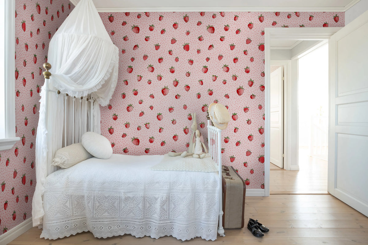 Berry Cute, Pink Mural Wallpaper - room preview 02