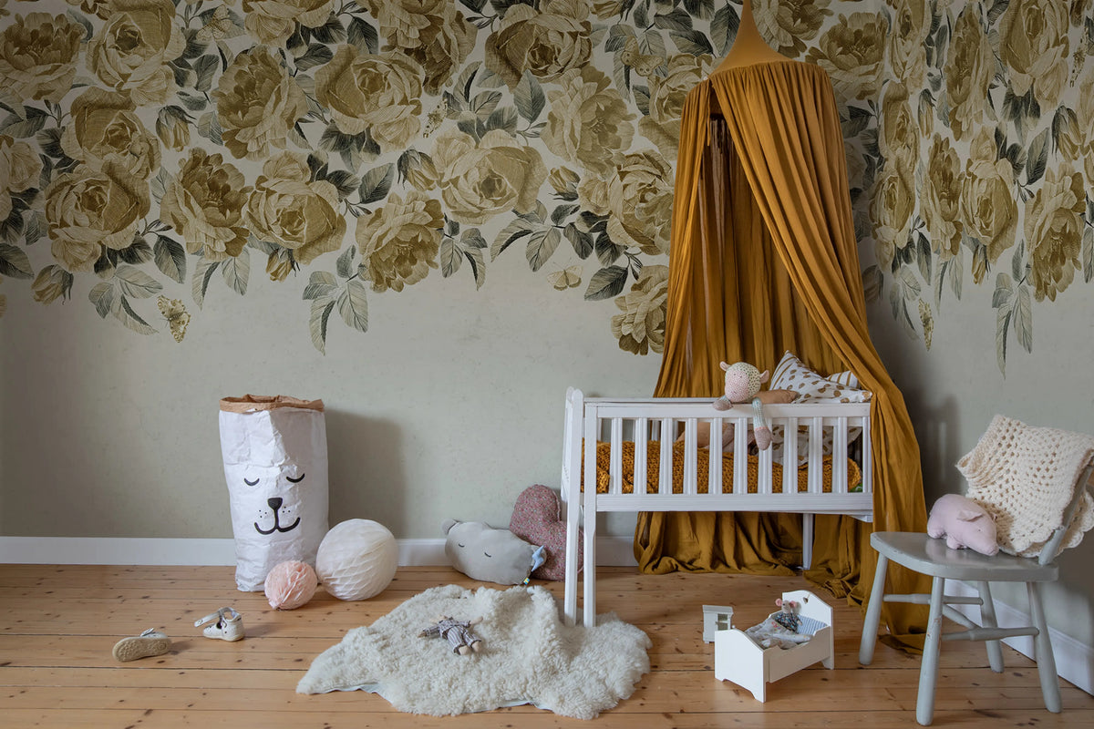 Rose Plenty, Yellow Mural Wallpaper - room preview 02
