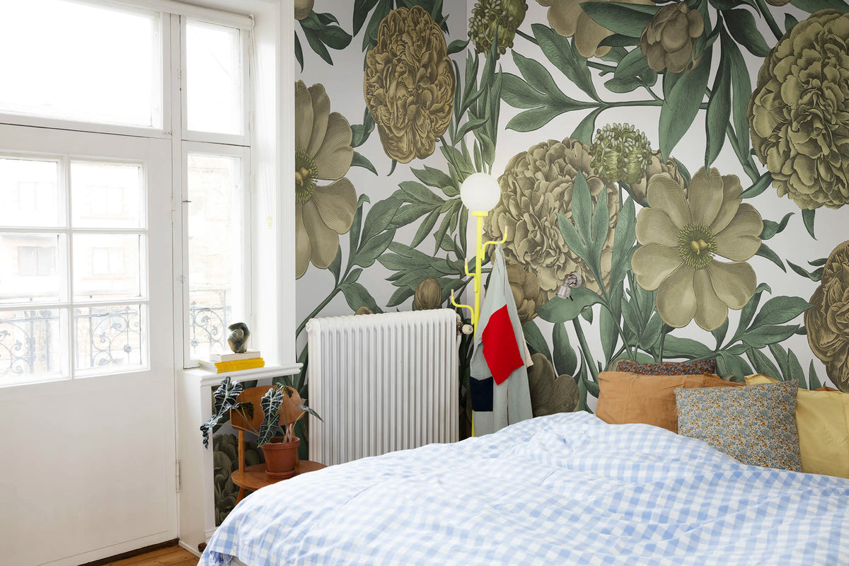 Peony Delight, Saffron Mural Wallpaper - room preview 02