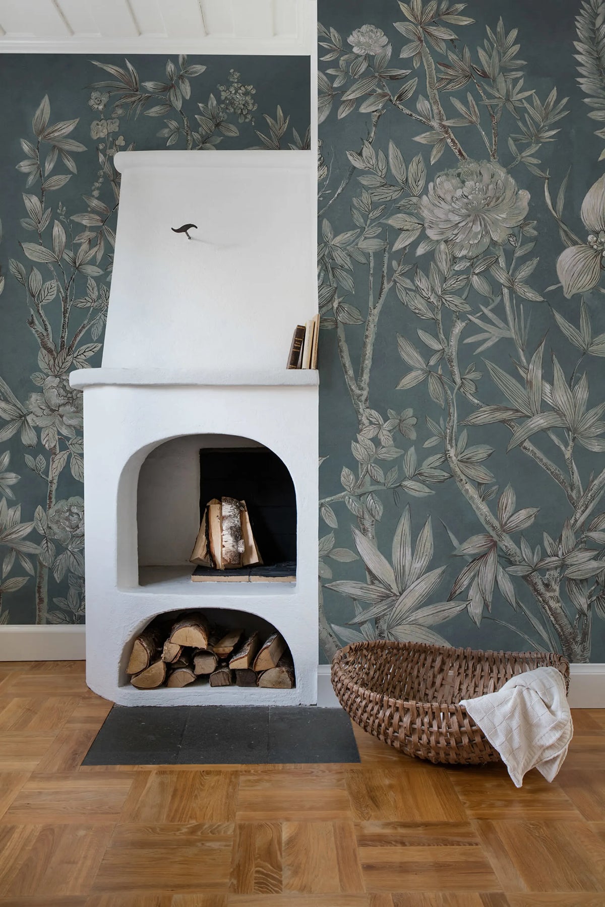 Silk Floral, Petrol Mural Wallpaper - room preview 02