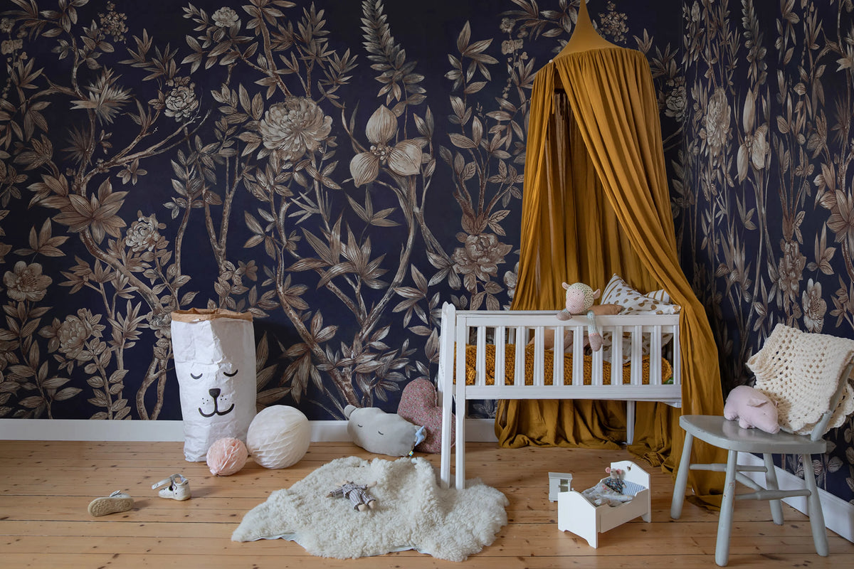Silk Floral, Blue Mural Wallpaper - room preview 02