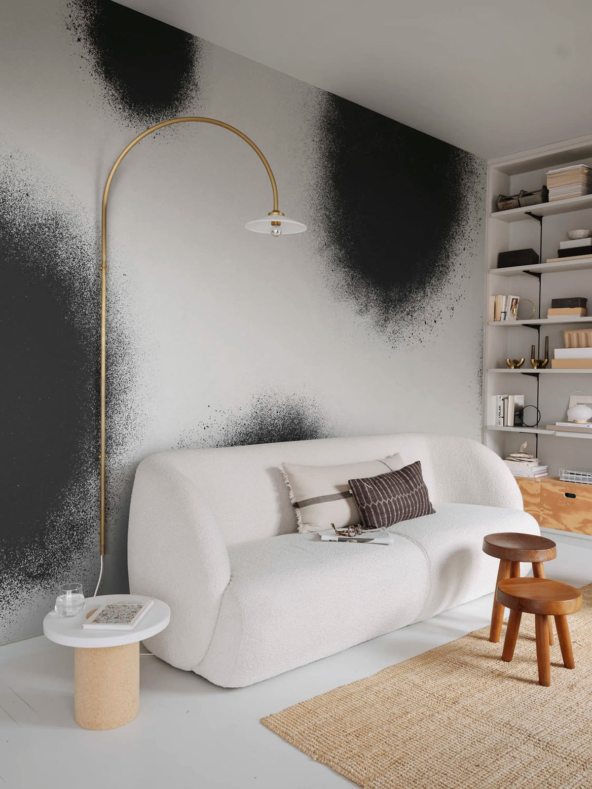 Ash Dots, Graphite Mural Wallpaper - room preview 02