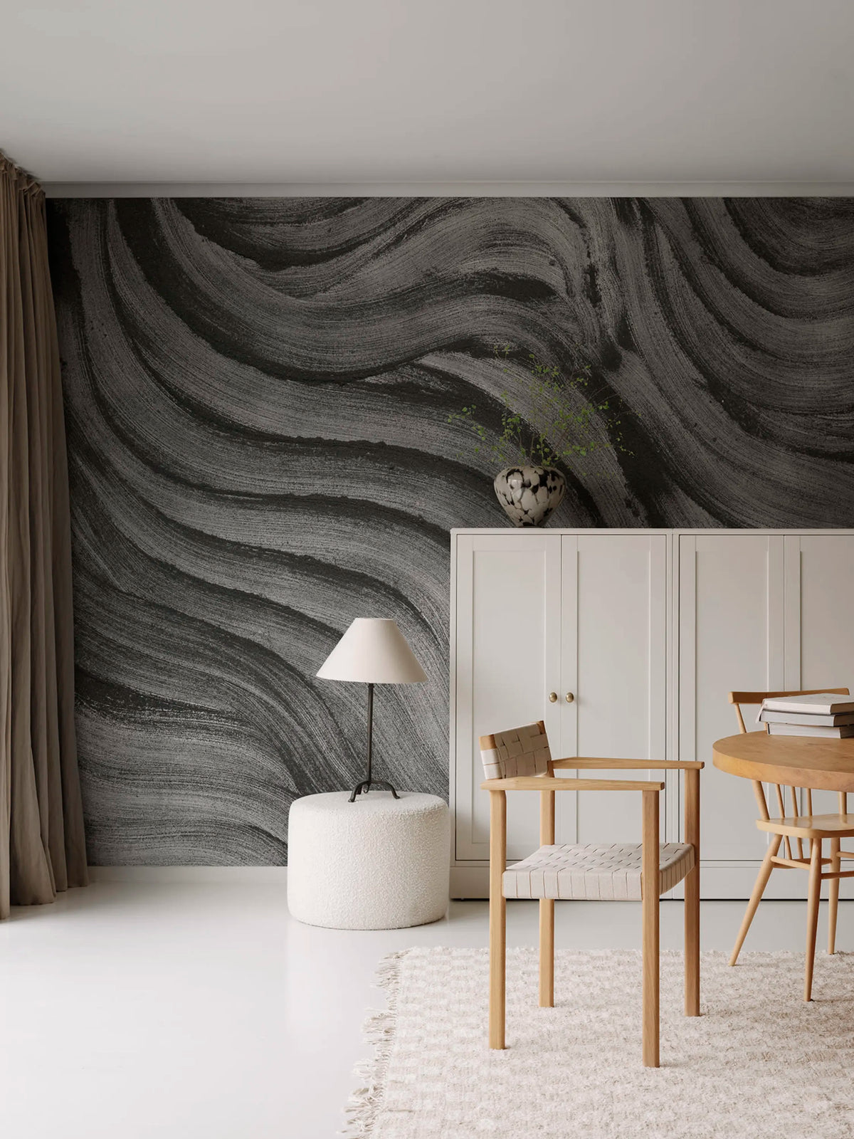 Smoky Swirl, Graphite Mural Wallpaper - room preview 02