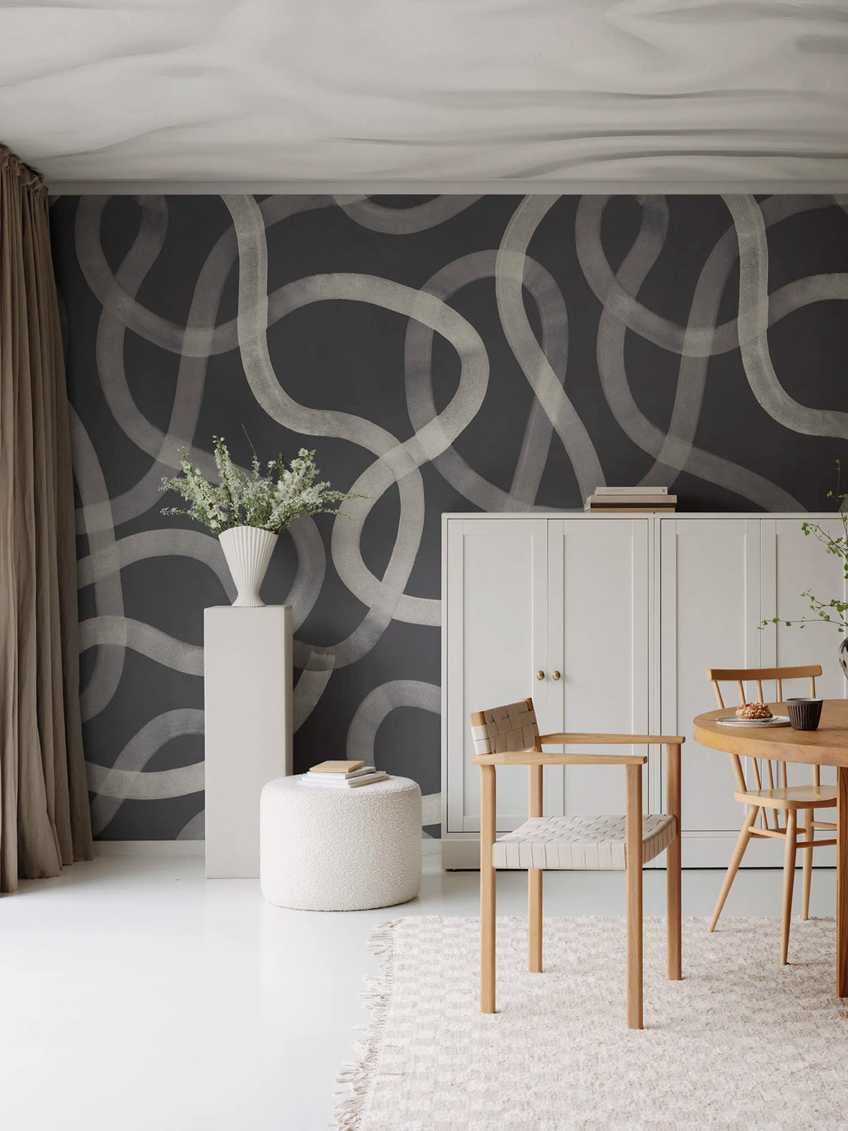 Serpentine, Graphite Mural Wallpaper - room preview 02
