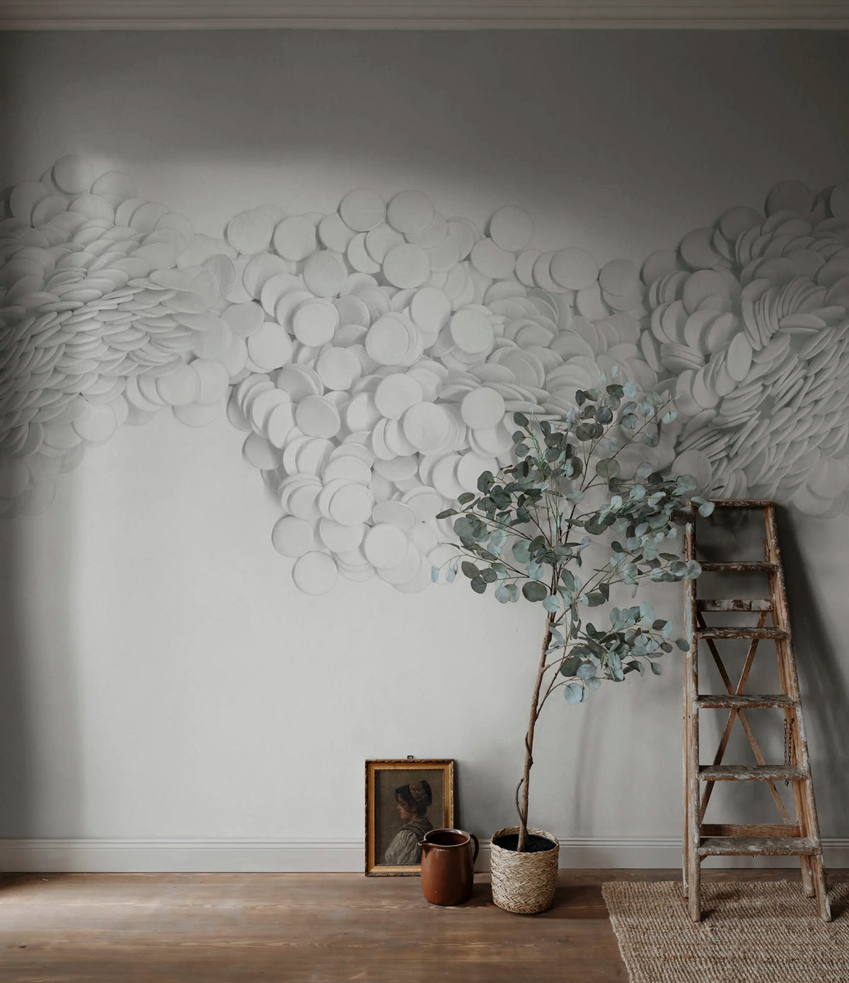 Scattered Dots, White Mural Wallpaper - room preview 02