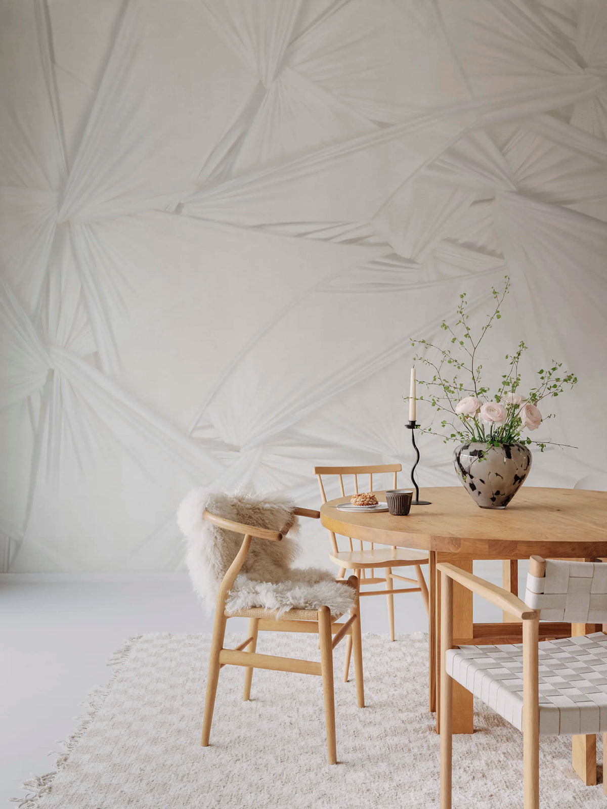 Silk Shadows, White Mural Wallpaper - room preview 02
