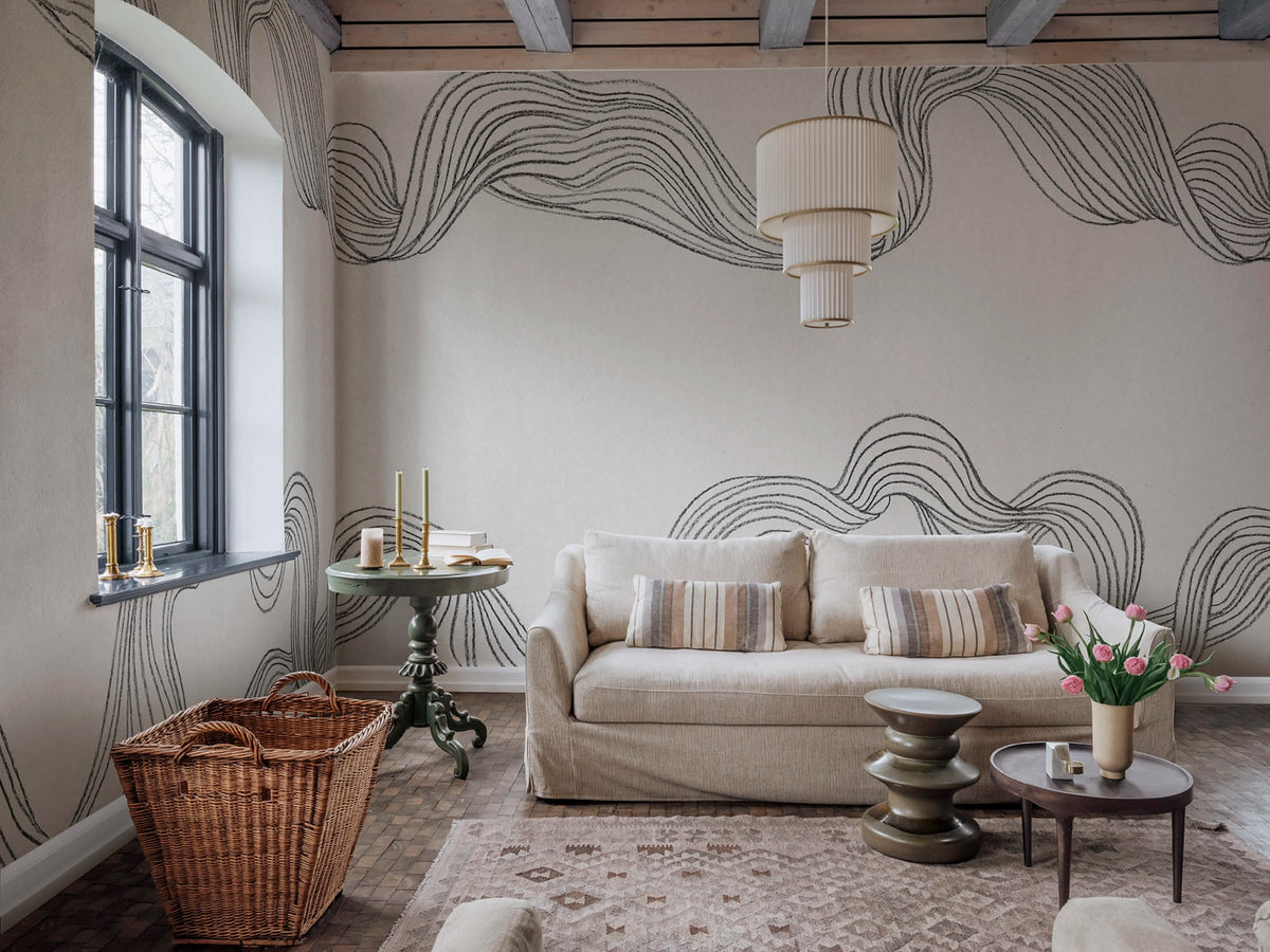 Stripes by Hand, Graphite Mural Wallpaper - room preview 02