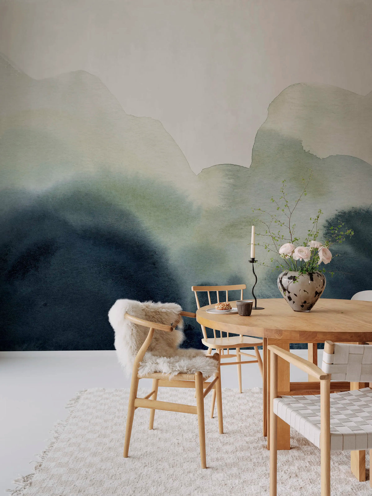 Flowing Hills, Blue Mural Wallpaper - room preview 02