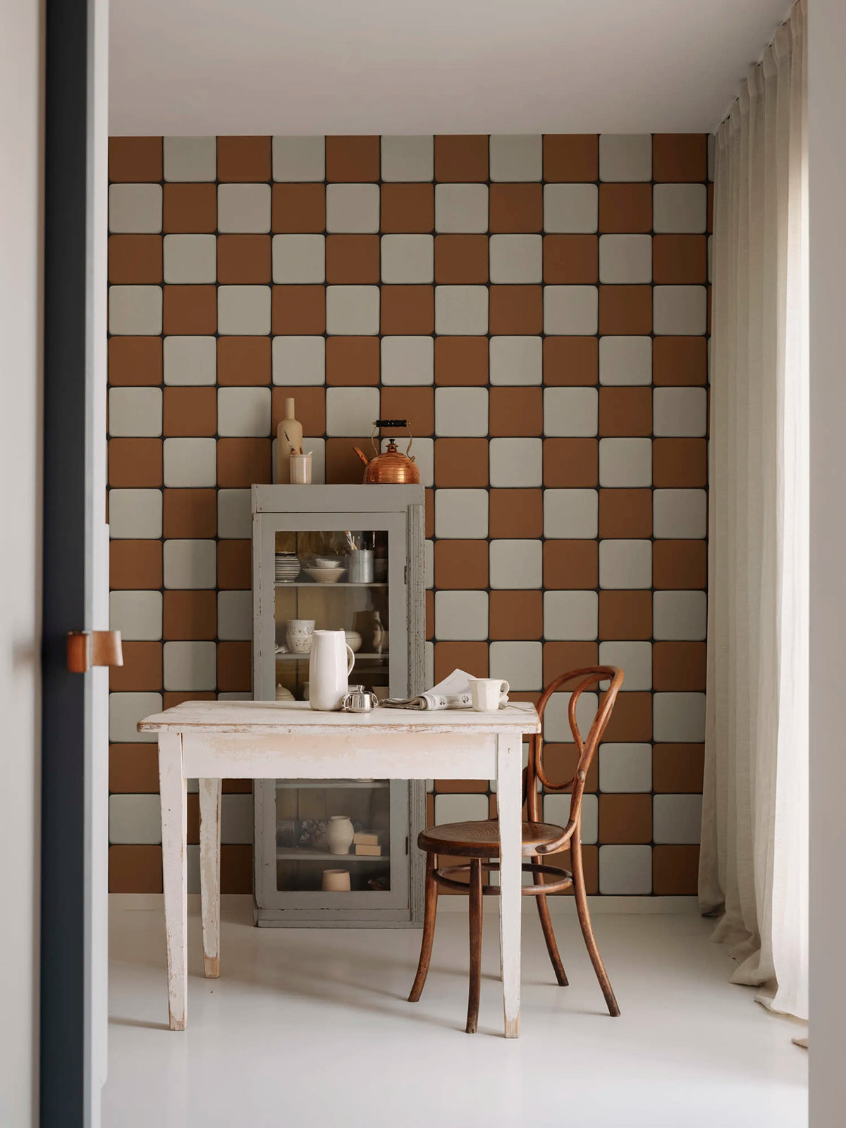 Porcelain Tiles, Orange Mural Wallpaper - room preview 02