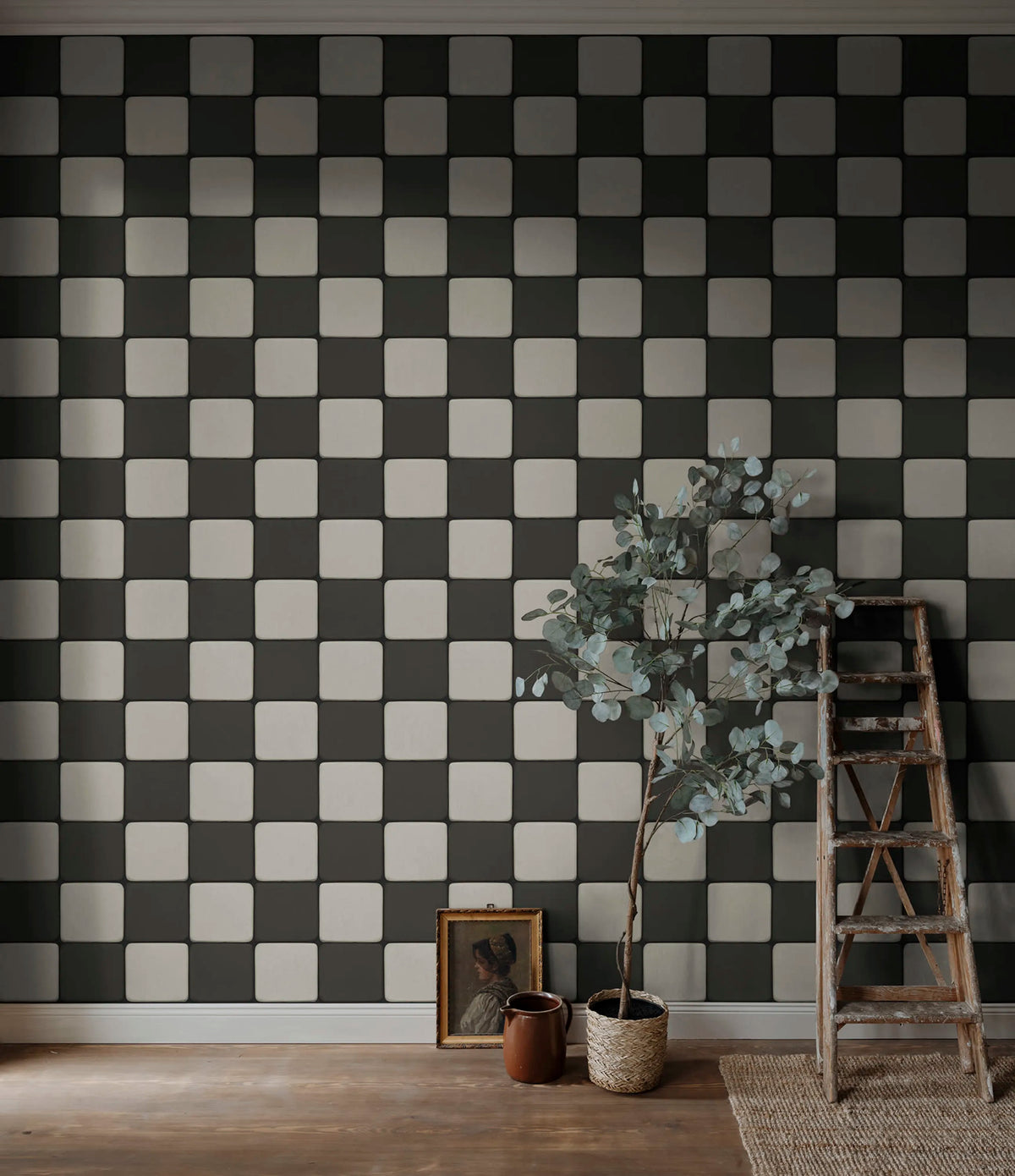 Porcelain Tiles, Graphite Mural Wallpaper - room preview 02