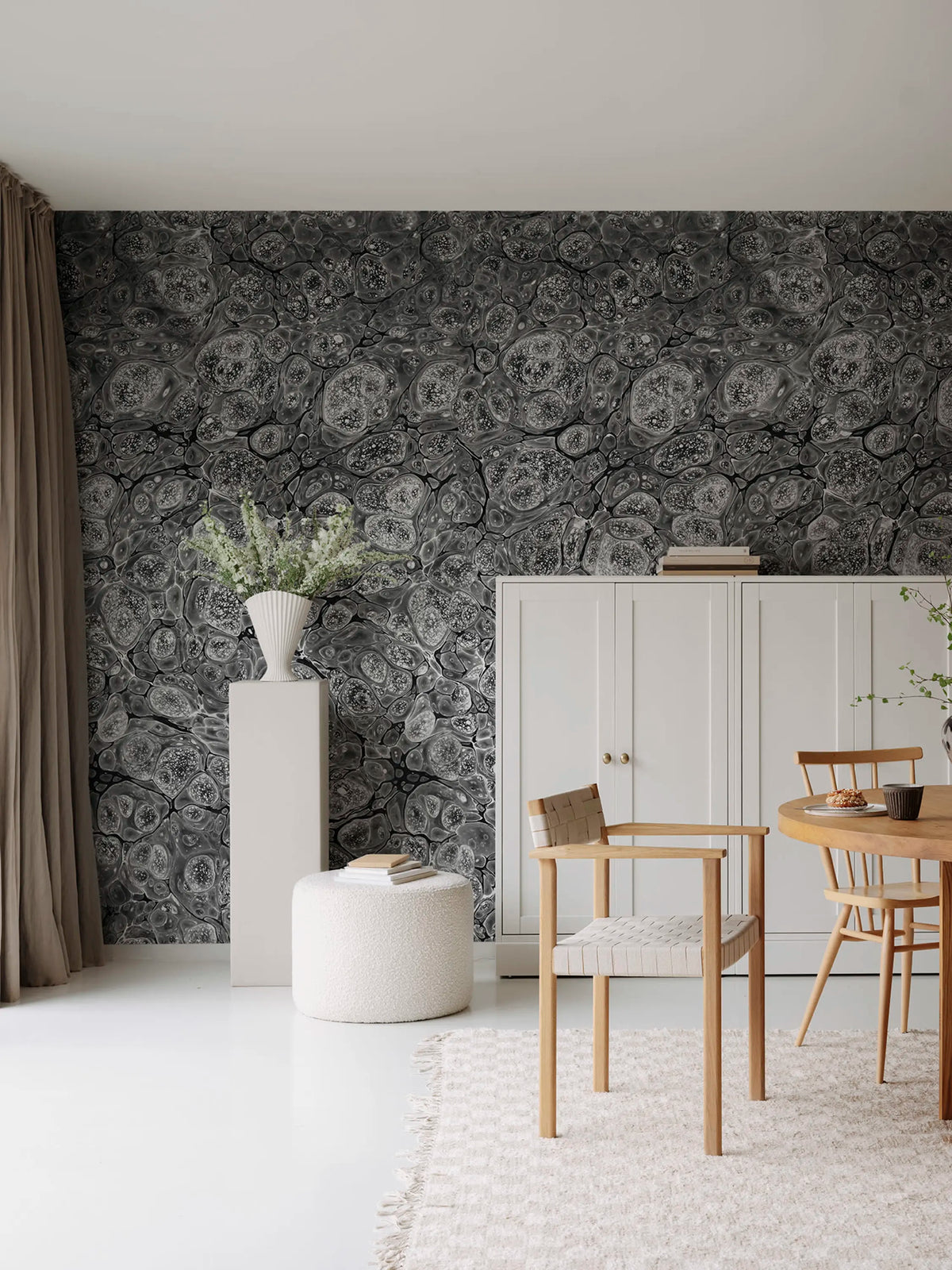 Marbling, Graphite Mural Wallpaper - room preview 02