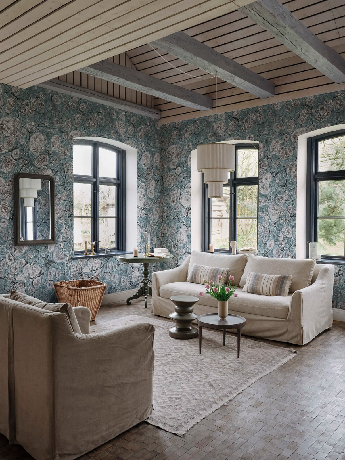Marbling, Blue Mural Wallpaper - room preview 02