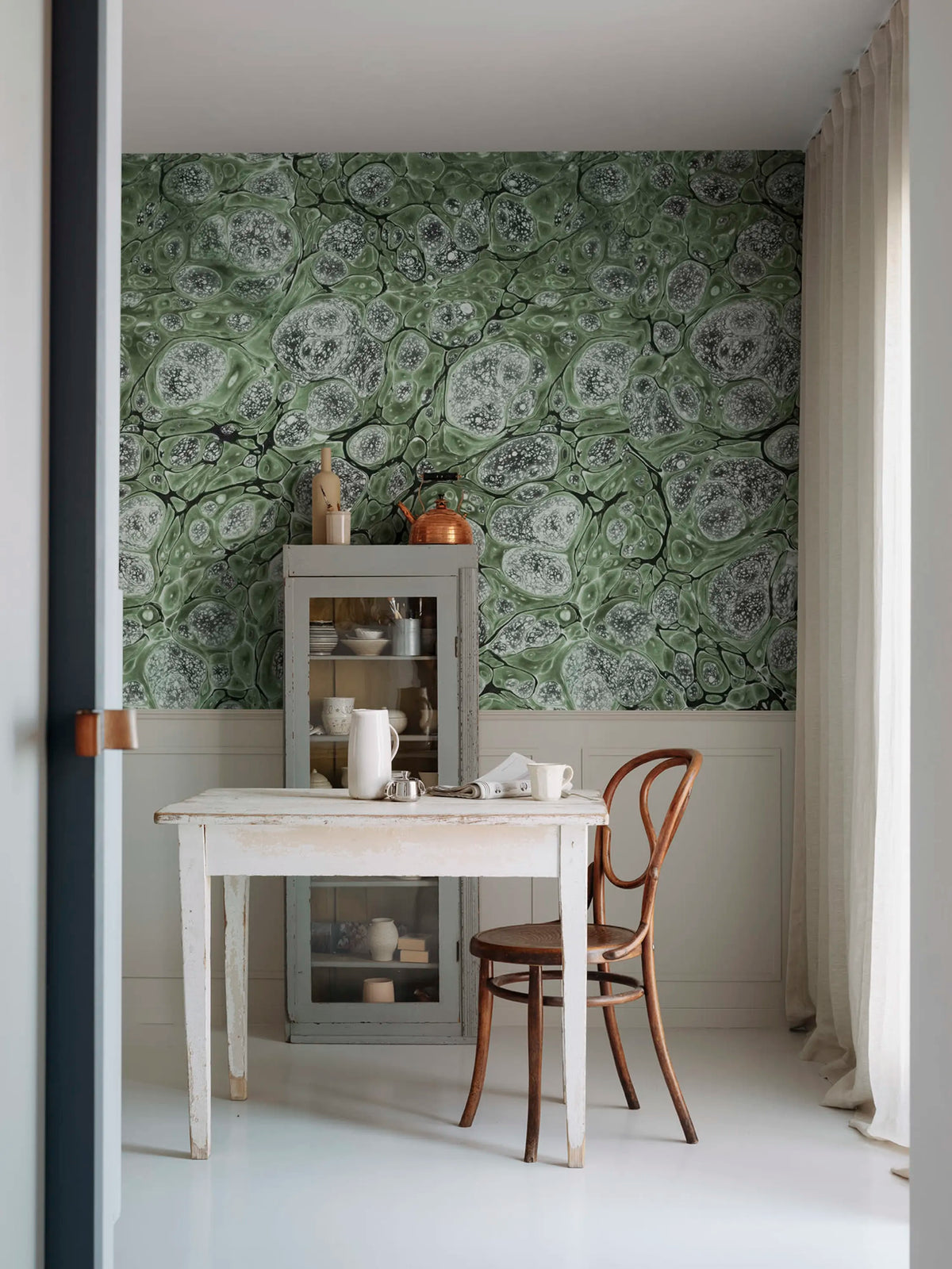 Marbling, Green Mural Wallpaper - room preview 02