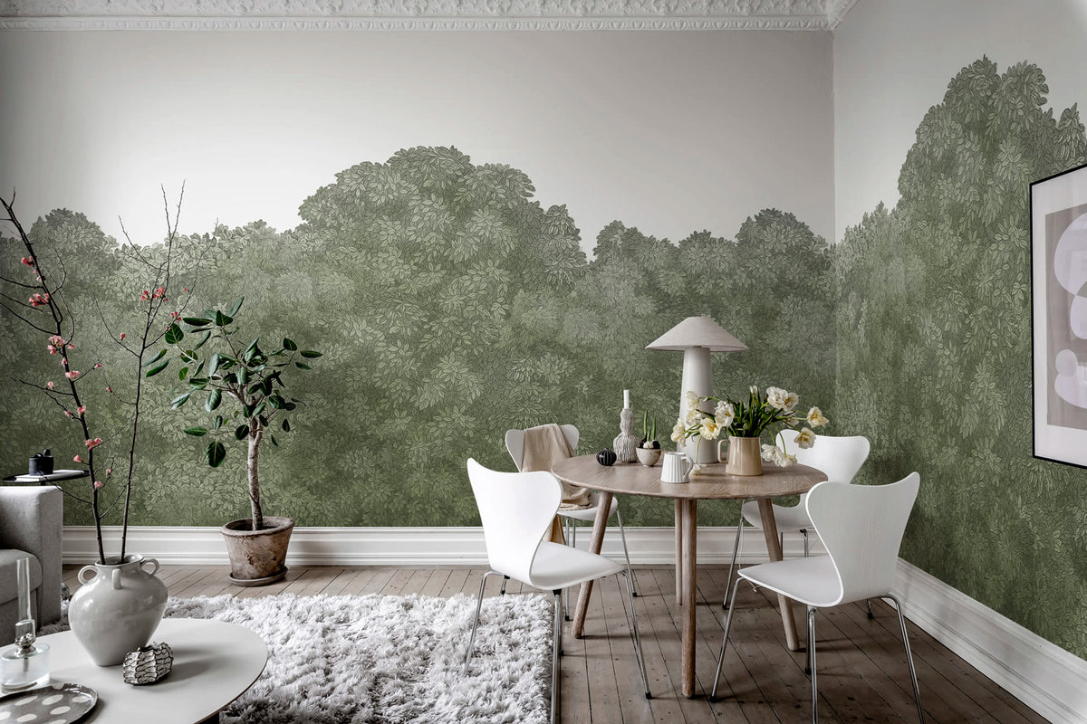 Belle Buisson, Green Mural Wallpaper - room preview 02