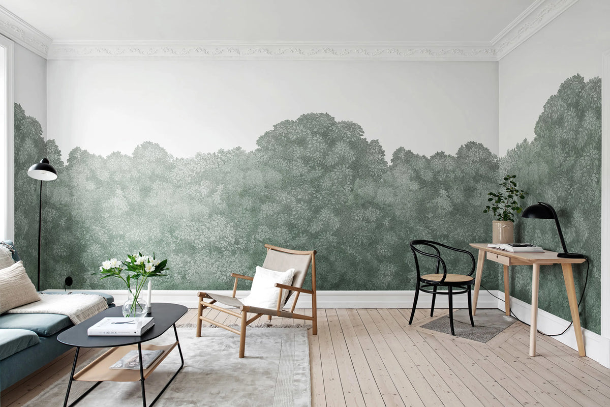 Belle Buisson, Turquoise Mural Wallpaper - room preview 02