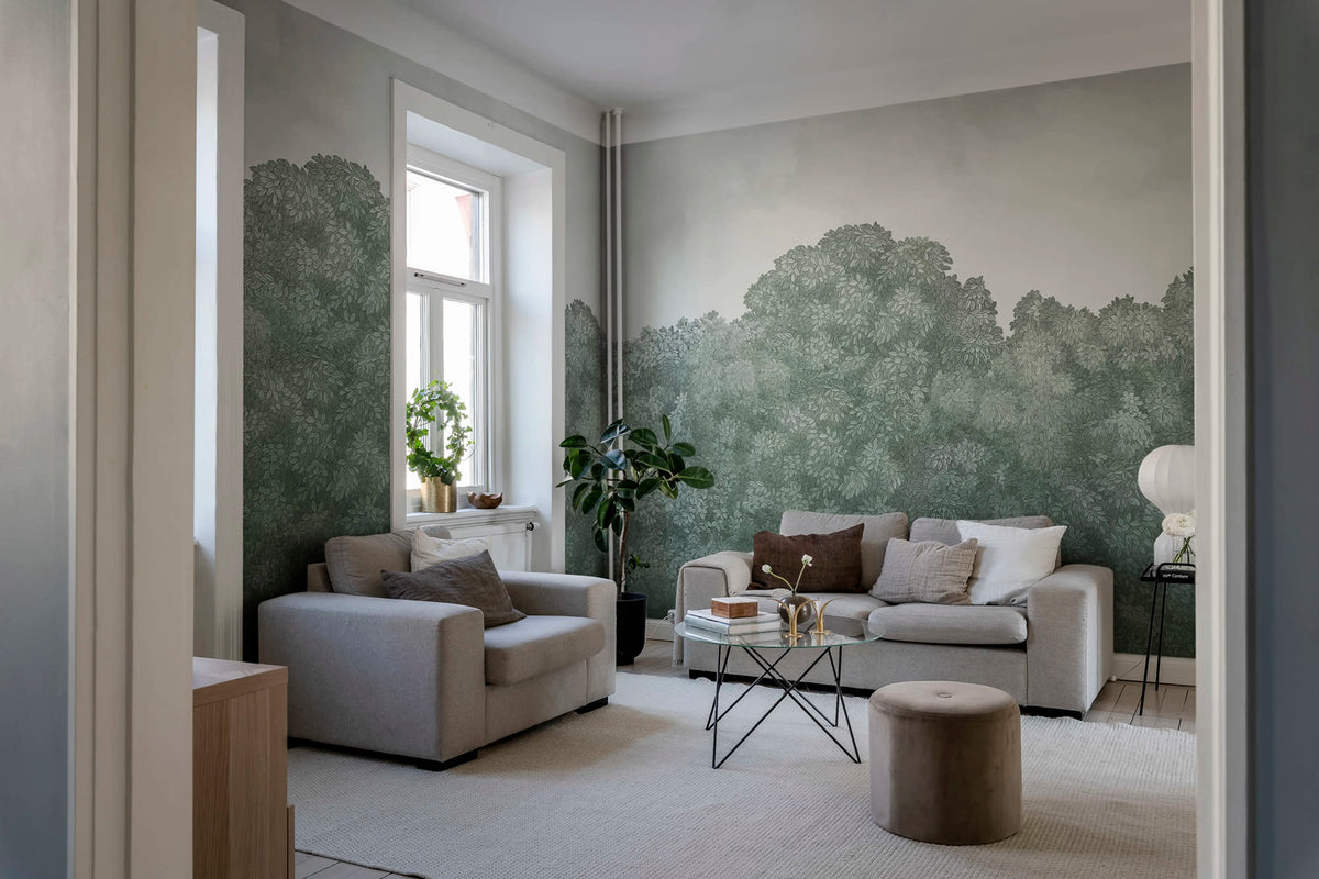 Belle Buisson, Turquoise Vintage Mural Wallpaper - room preview 02