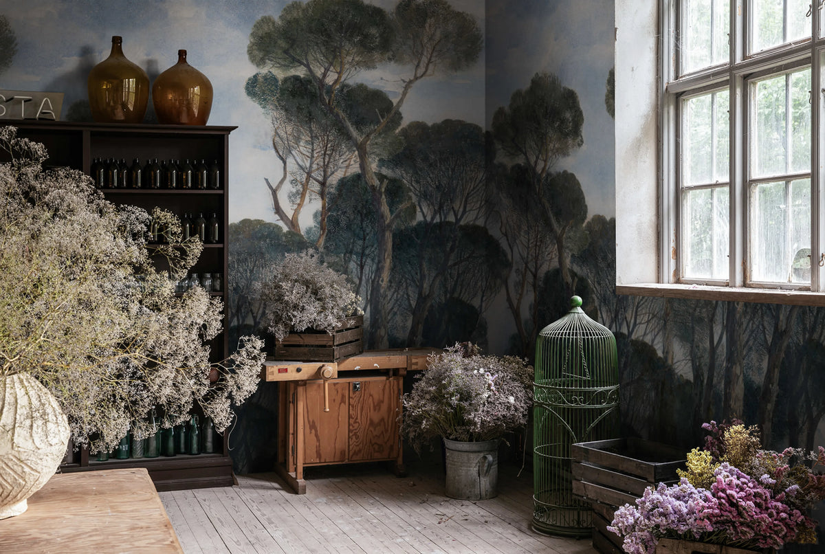 Umbrella Pines, Vintage Mural Wallpaper - room preview 02