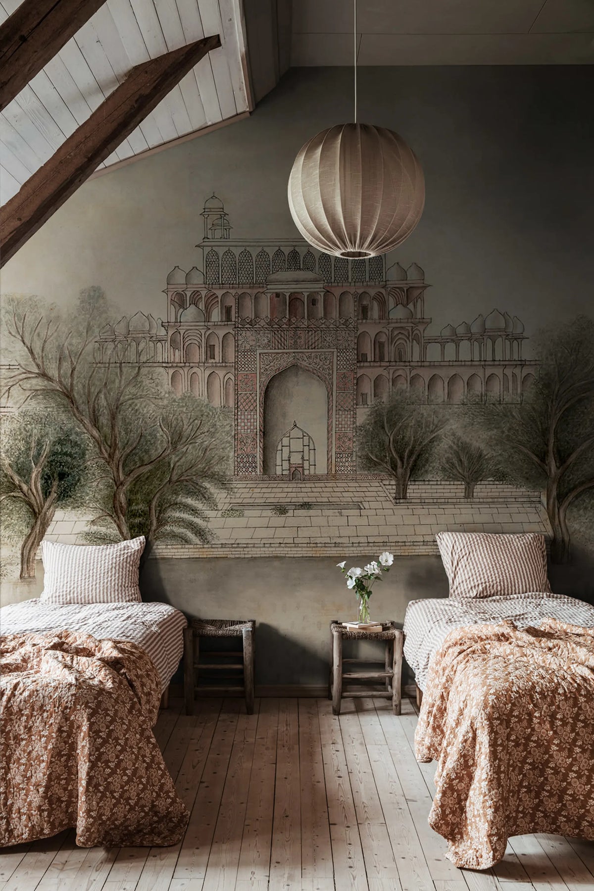 The Temple, Pink Mural Wallpaper - room preview 02