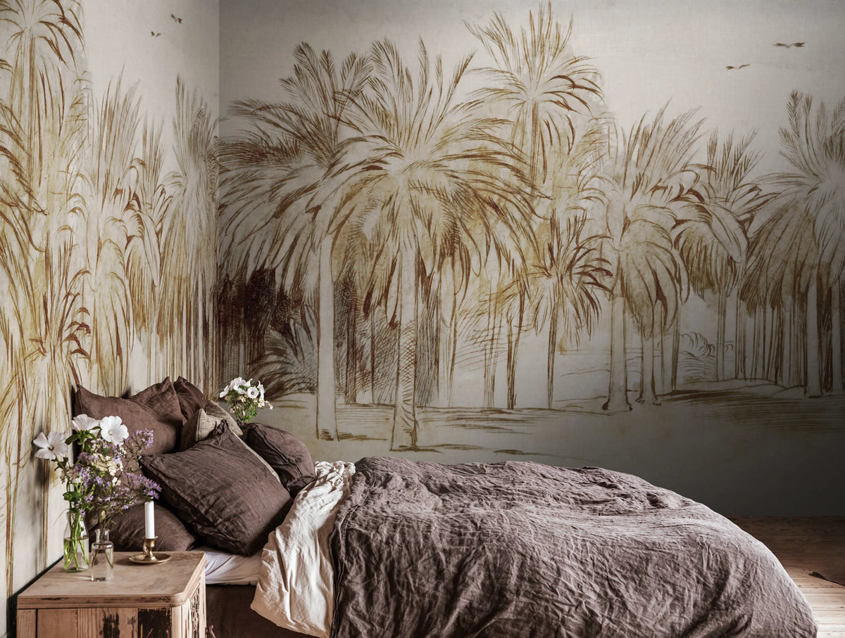 Ocean Palms, Beige Mural Wallpaper - room preview 02