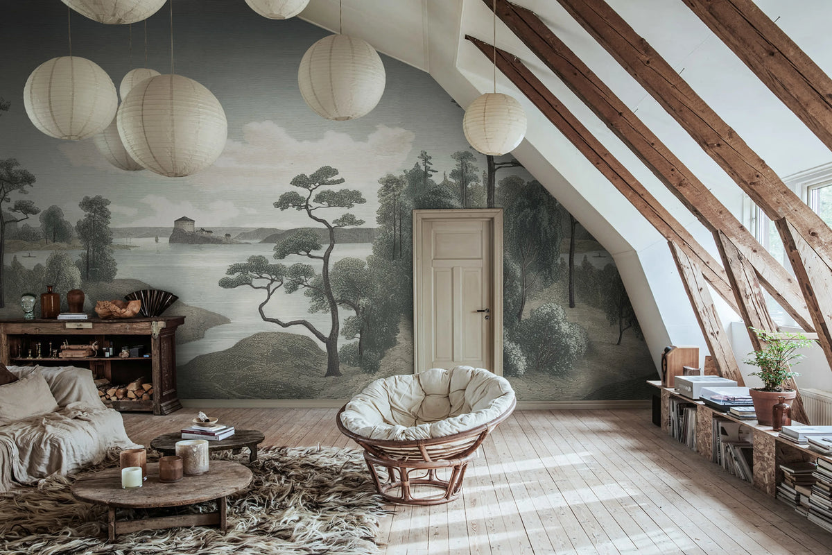 Lake View, Blue Mural Wallpaper - room preview 02