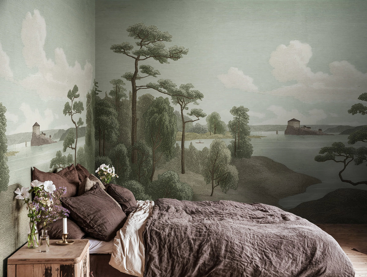 Lake View, Green Mural Wallpaper - room preview 02
