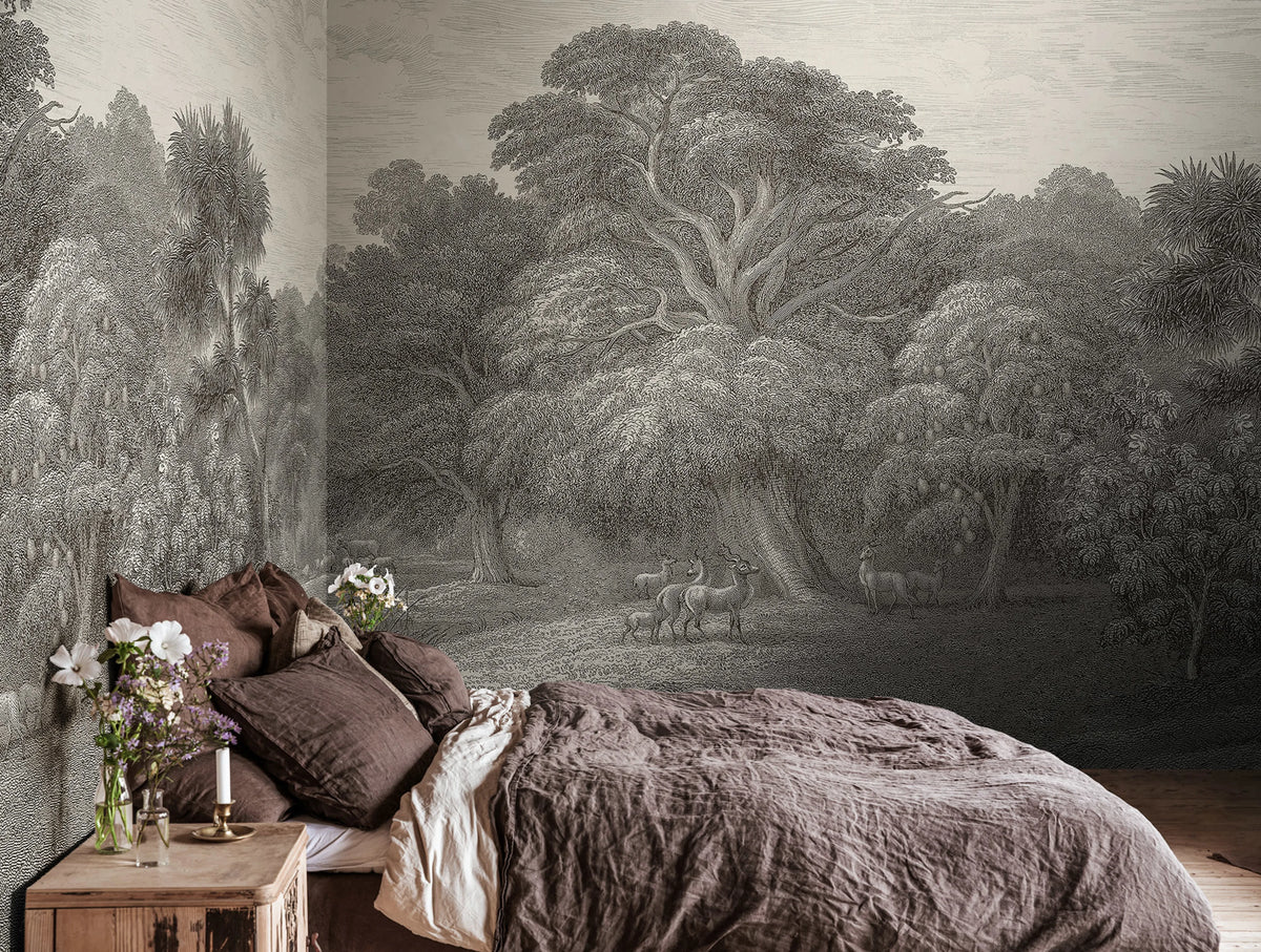 Jungle Forest, Beige Mural Wallpaper - room preview 02
