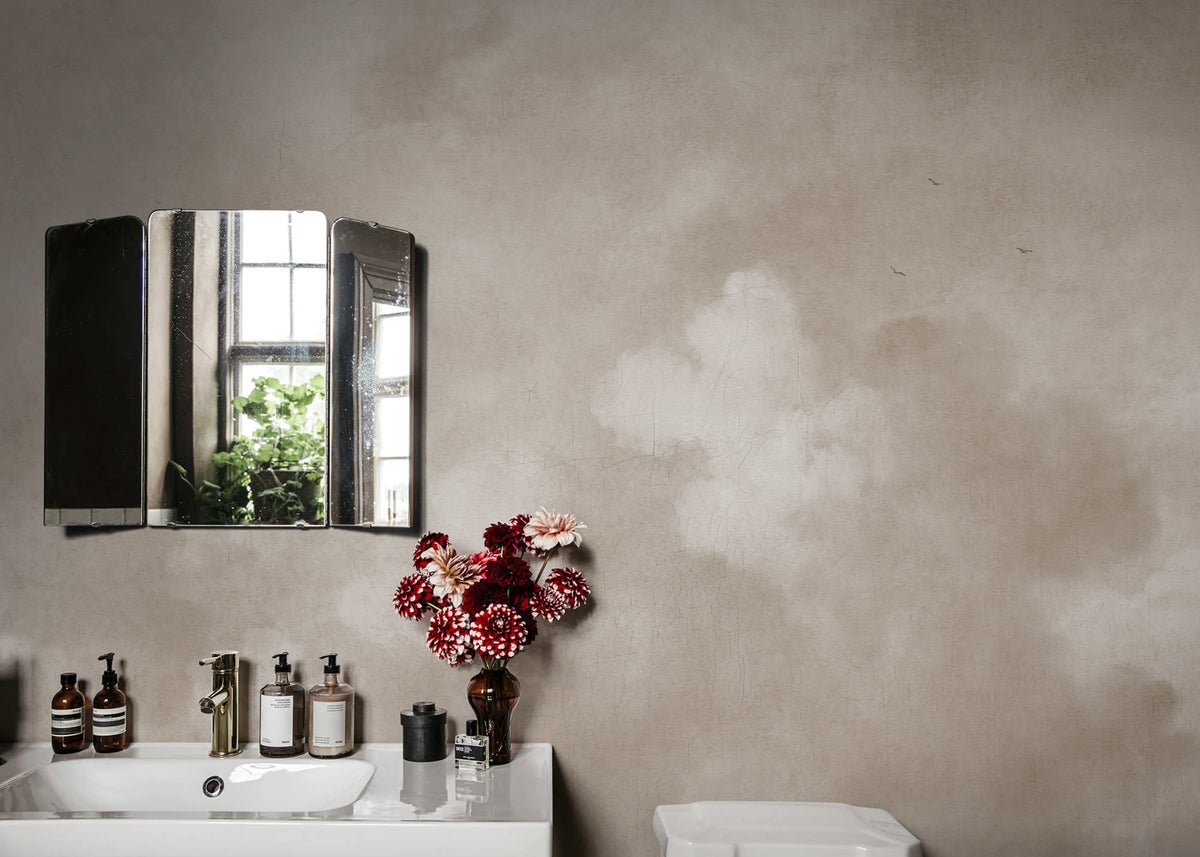 Vintage Clouds, Beige Mural Wallpaper - room preview 02