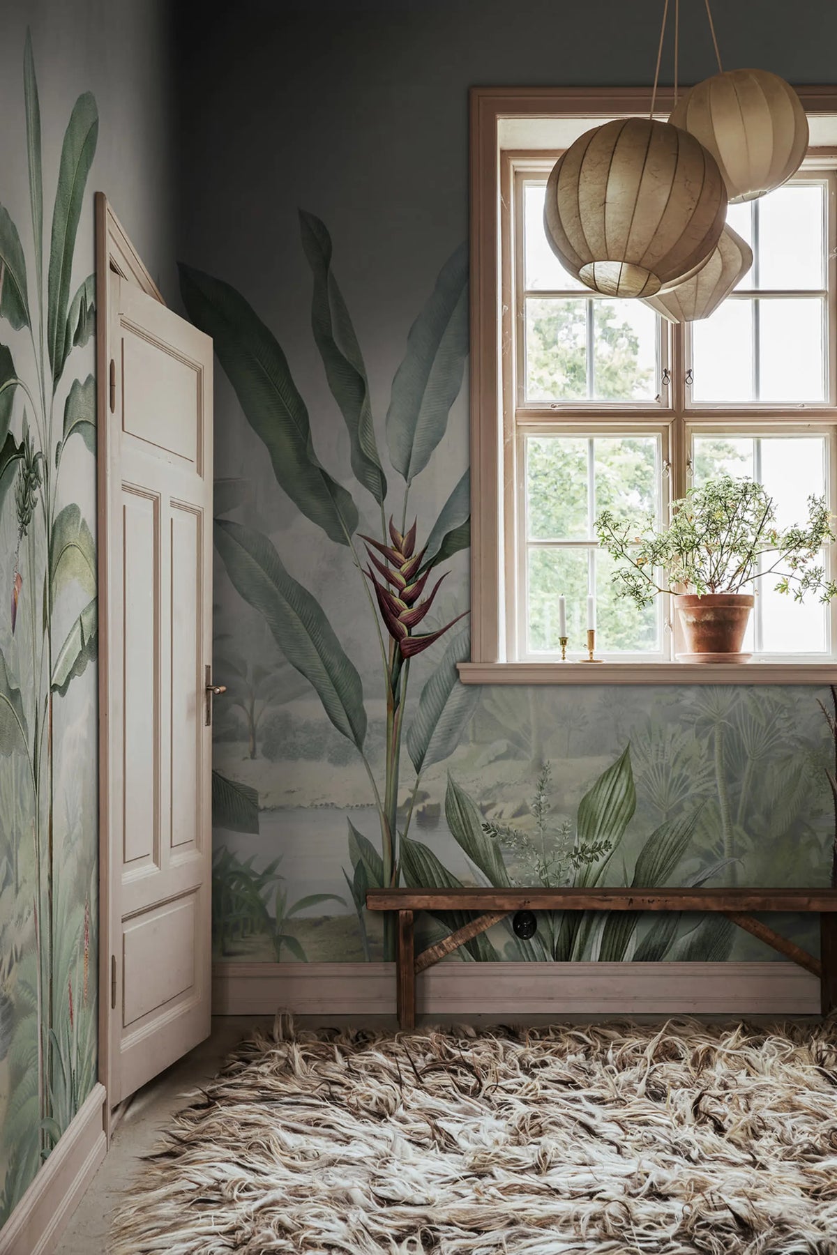 Tropical Palms, Vintage Mural Wallpaper - room preview 02