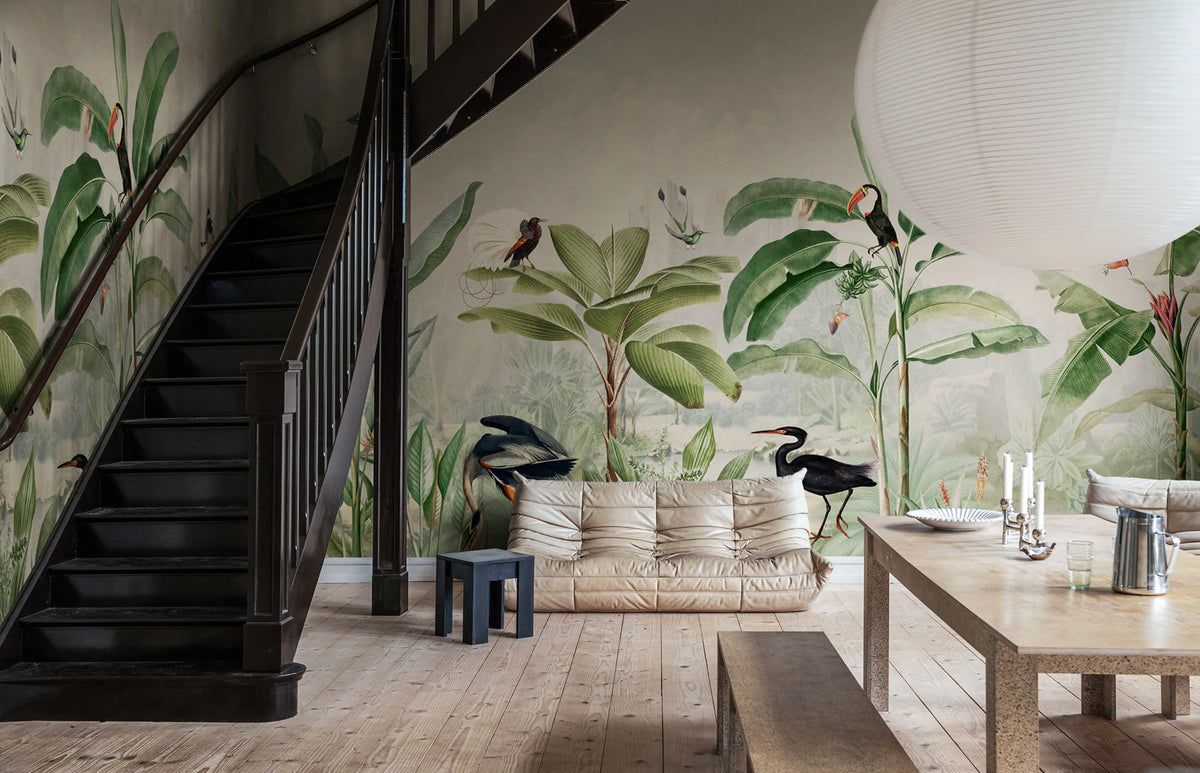 Tropical Palms, Birds Mural Wallpaper - room preview 02